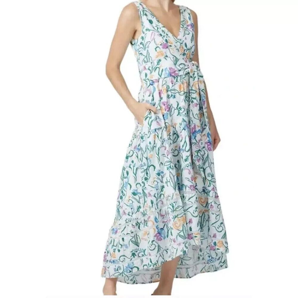 TANYA TAYLOR Neves Dress 0 Midi Sleeveless Floral Fun Ivory Multi-Color EUC B29